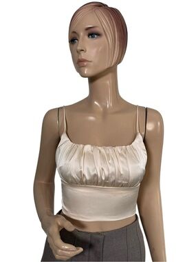 Nasty Gal Collection Champagne Satin Ruched Bust Crop Cami Top Size Small